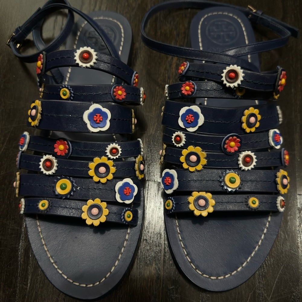 Tory Burch Navy Floral Sandals